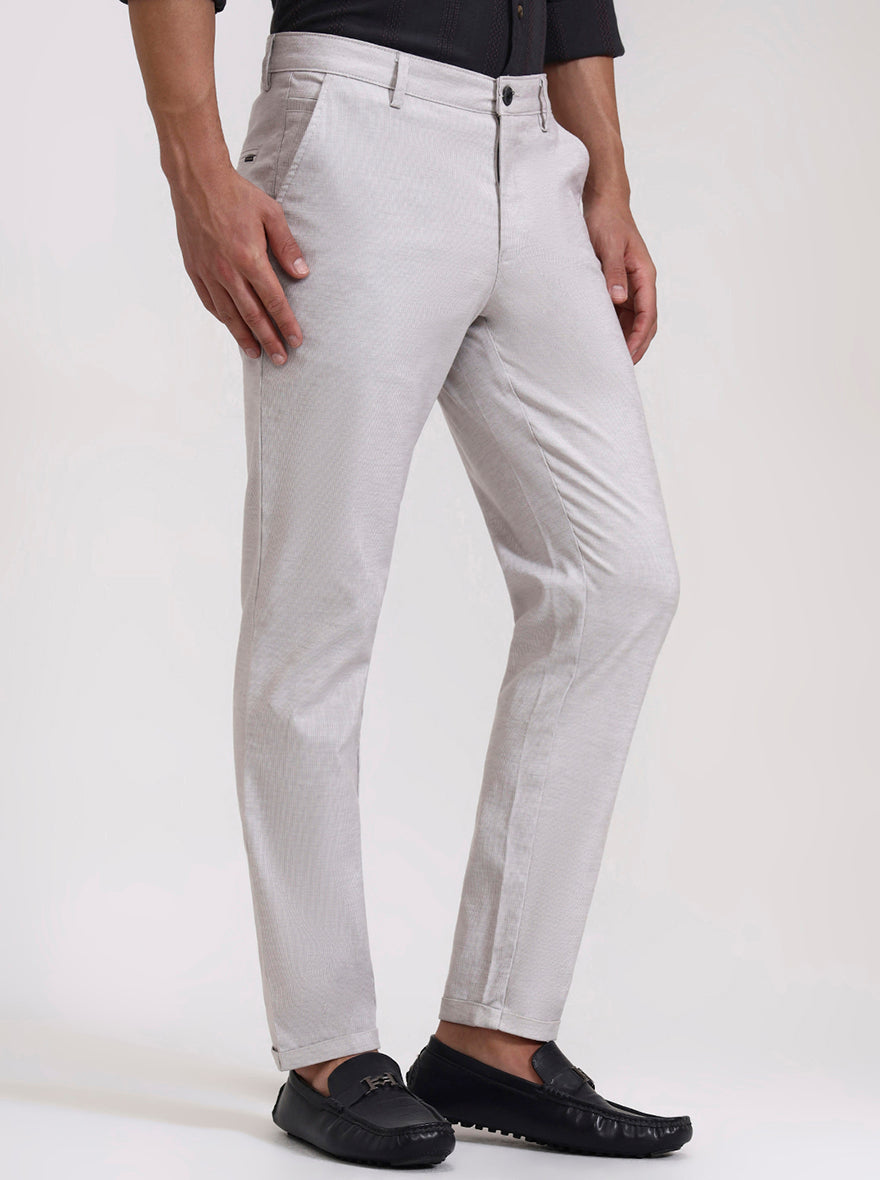 Light Grey Striped Neo Fit Casual Trouser | Greenfibre