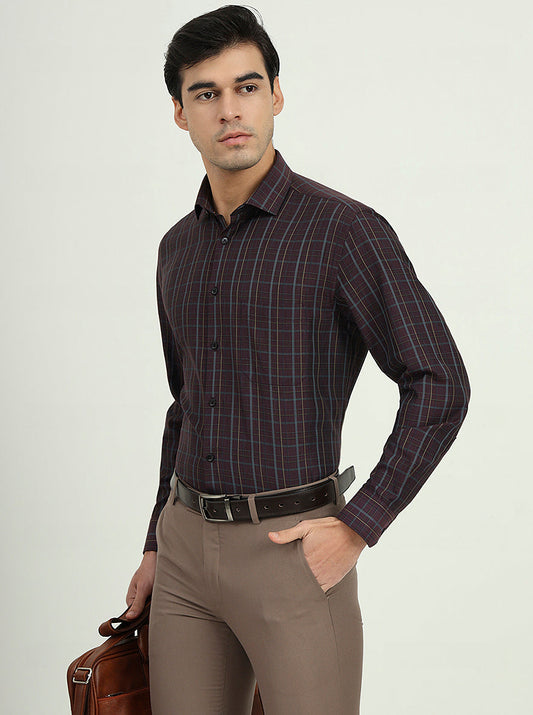 Purple Checked Regular Fit Formal Shirt | Greenfibre