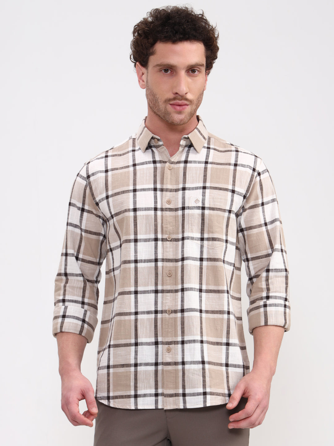 Beige Checked Casual Shirt | Greenfibre