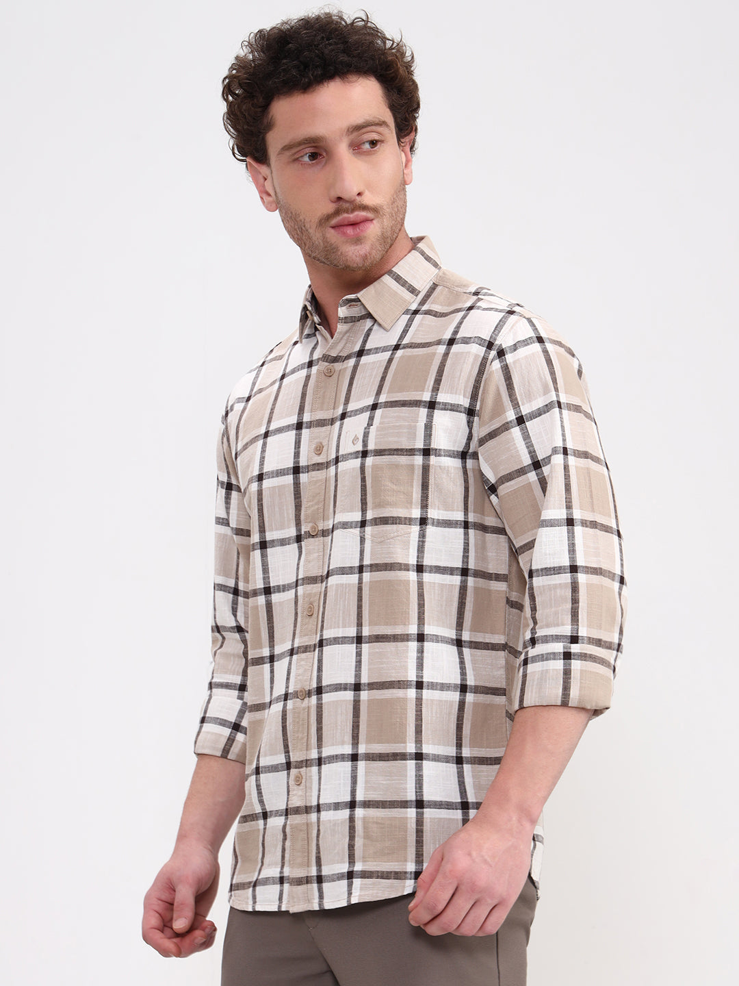 Beige Checked Casual Shirt | Greenfibre