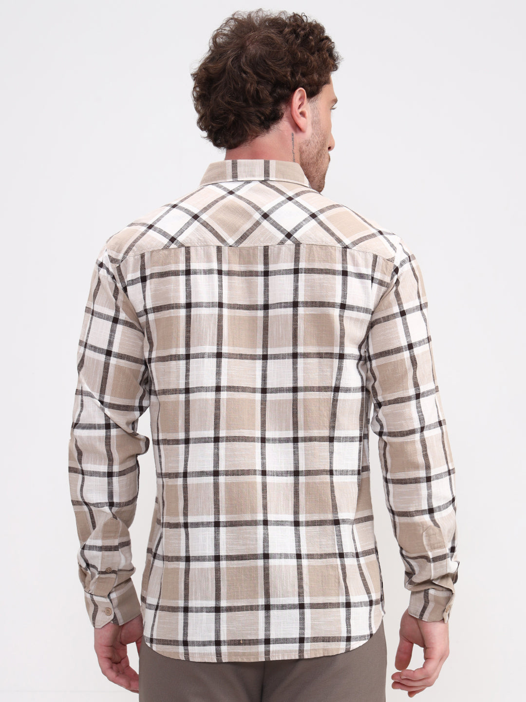 Beige Checked Casual Shirt | Greenfibre