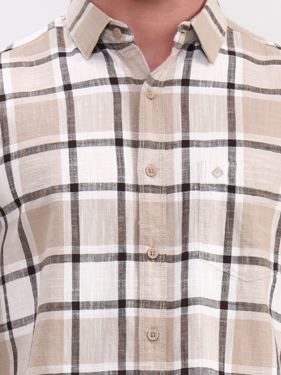 Beige Checked Casual Shirt | Greenfibre
