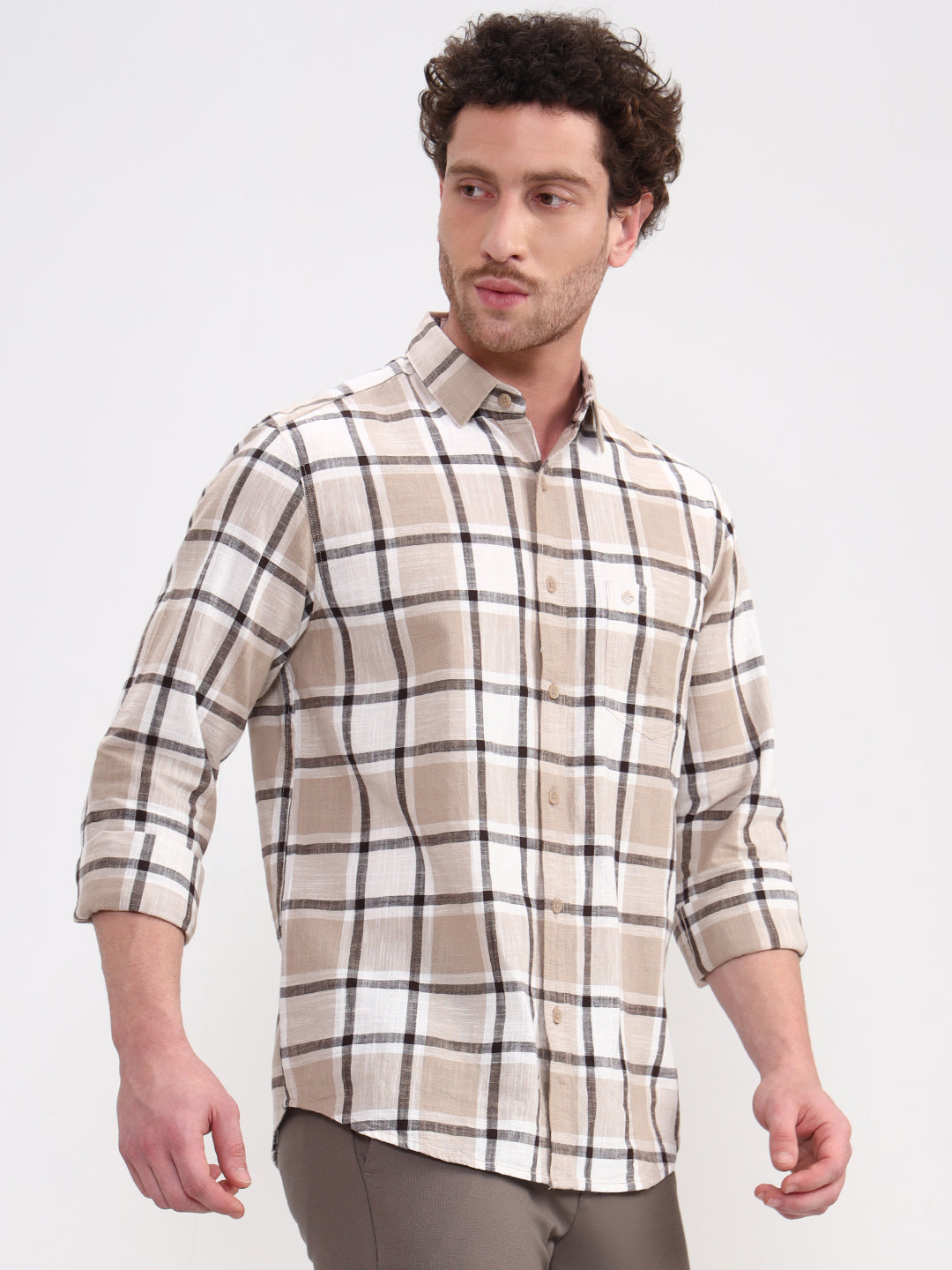 Beige Checked Casual Shirt | Greenfibre