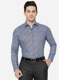 Blue Printed Slim Fit Party Wear Shirt | JB Studio