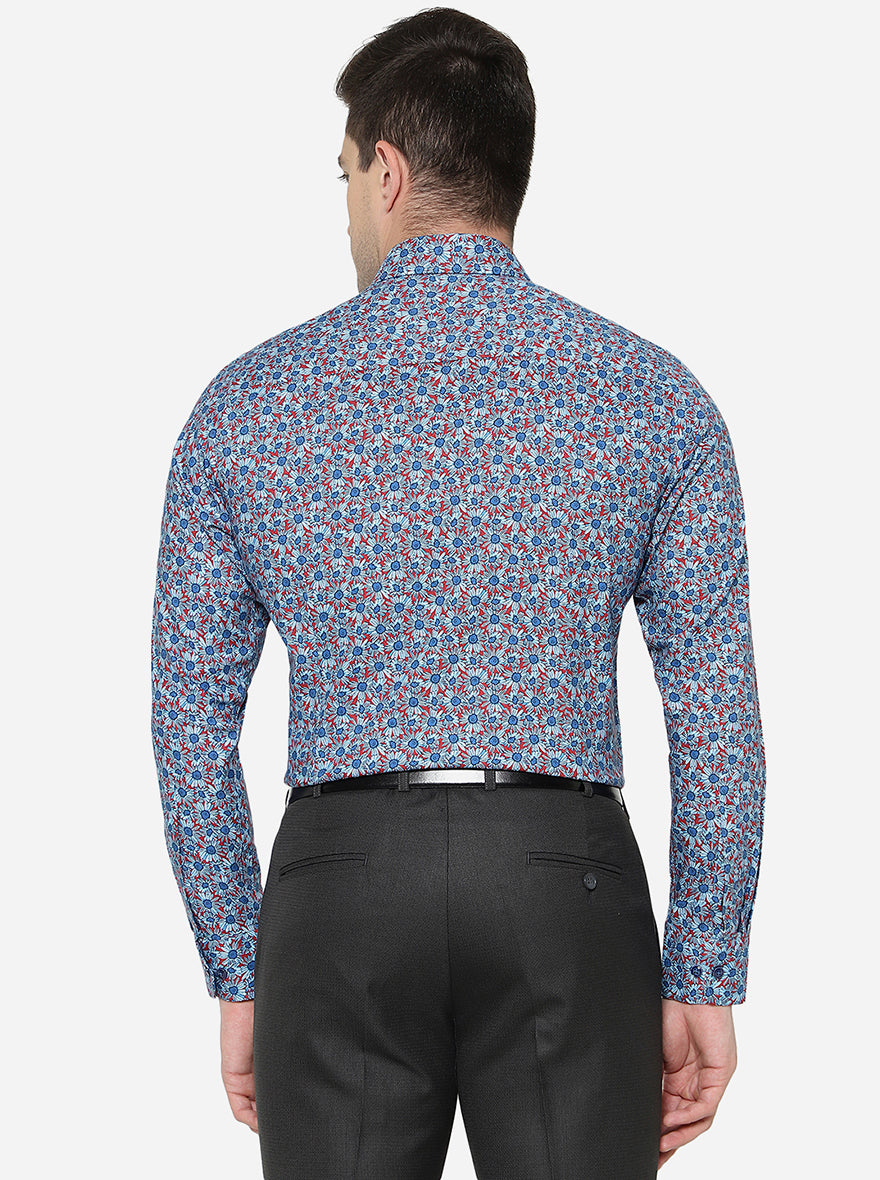 Blue Printed Slim Fit Party Wear Shirt | JB Studio