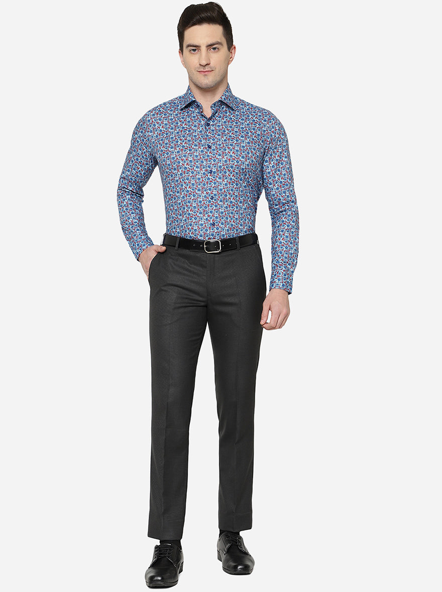Blue Printed Slim Fit Party Wear Shirt | JB Studio