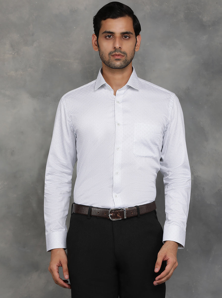 White Printed Slim Fit Formal Shirt | GreenFibre