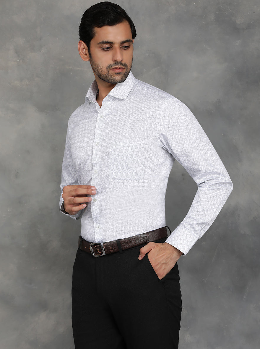 White Printed Slim Fit Formal Shirt | GreenFibre