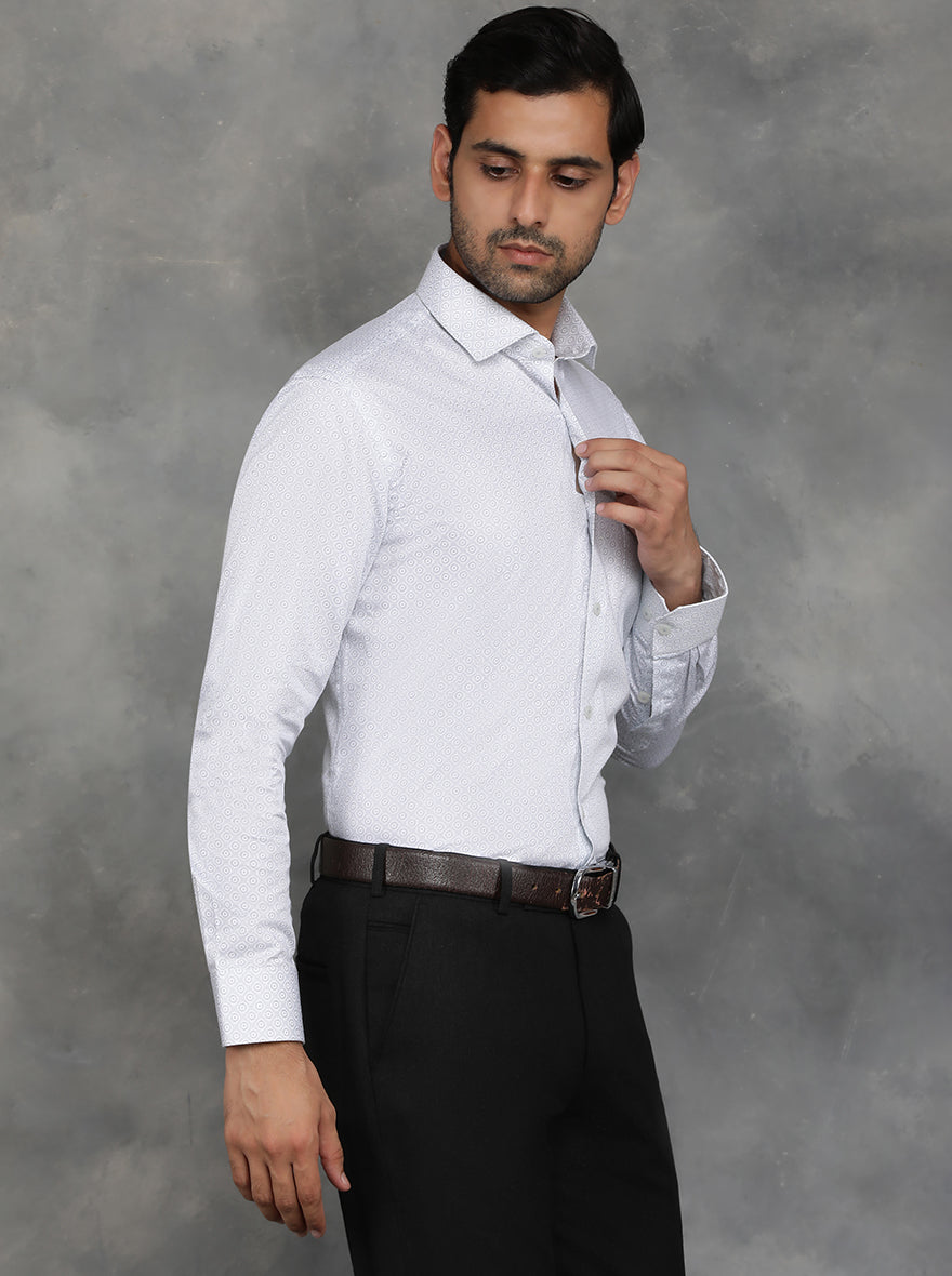 White Printed Slim Fit Formal Shirt | GreenFibre