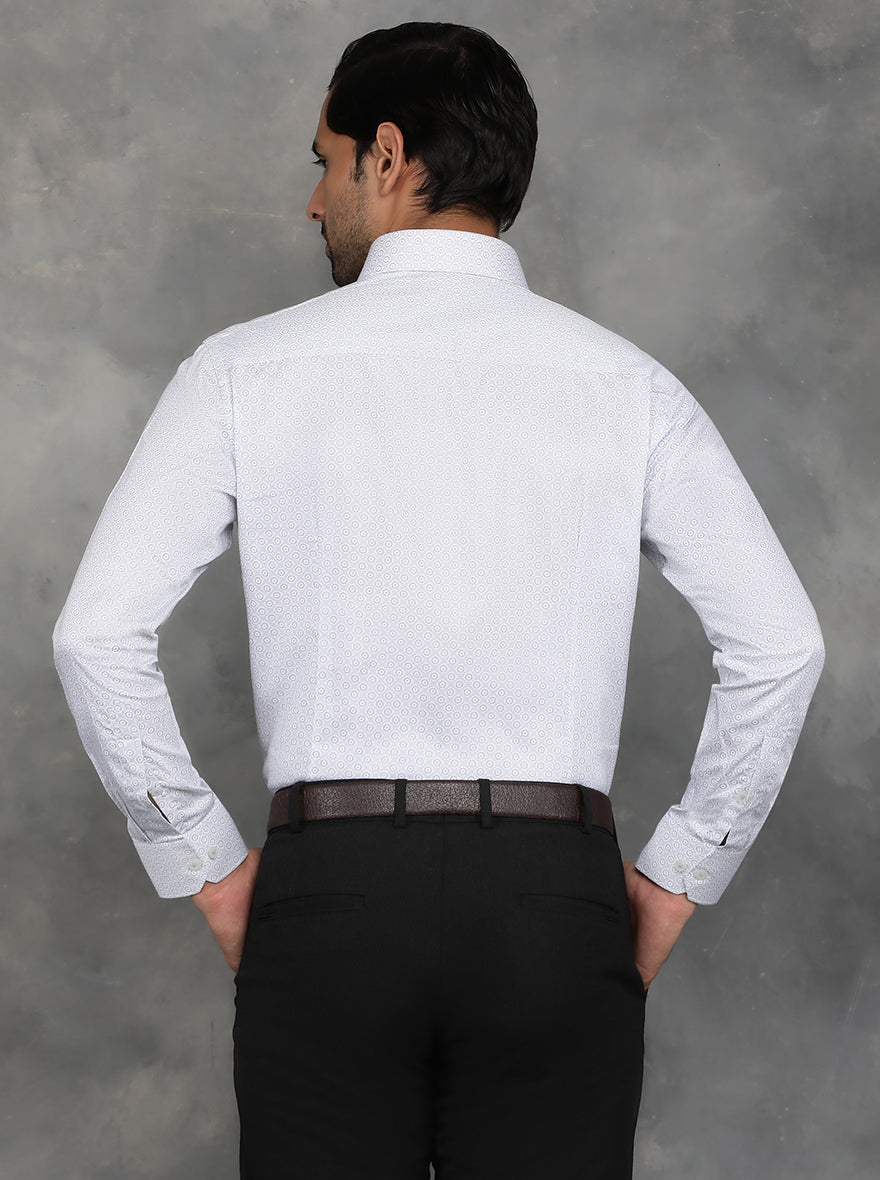 White Printed Slim Fit Formal Shirt | GreenFibre