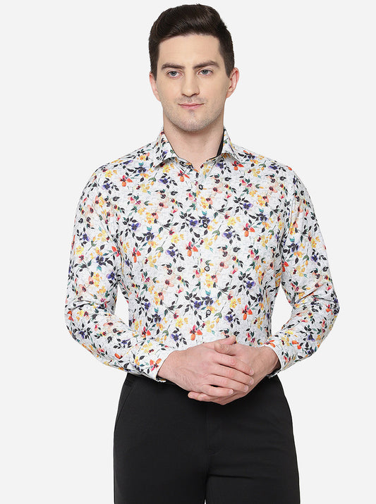 White & Red Printed Slim Fit Party Wear Shirt | Greenfibre