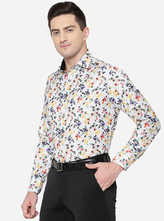 White & Red Printed Slim Fit Party Wear Shirt | Greenfibre