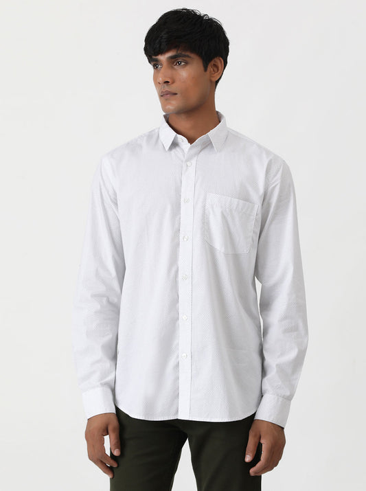 White Printed Smart Fit Semi Casual Shirt | Greenfibre