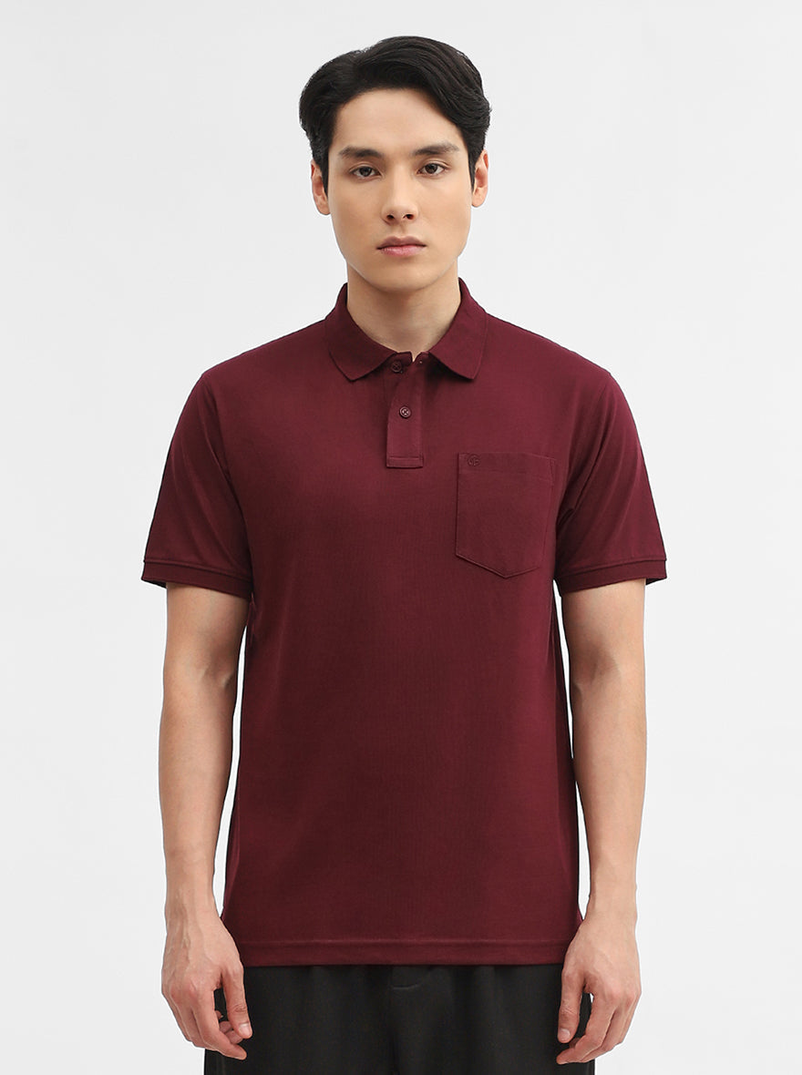 Wine Solid Slim Fit Polo T-Shirt | Greenfibre