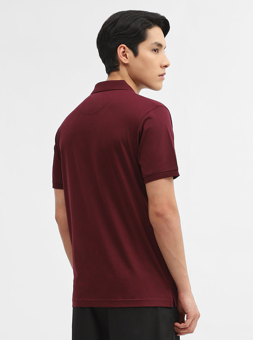 Wine Solid Slim Fit Polo T-Shirt | Greenfibre