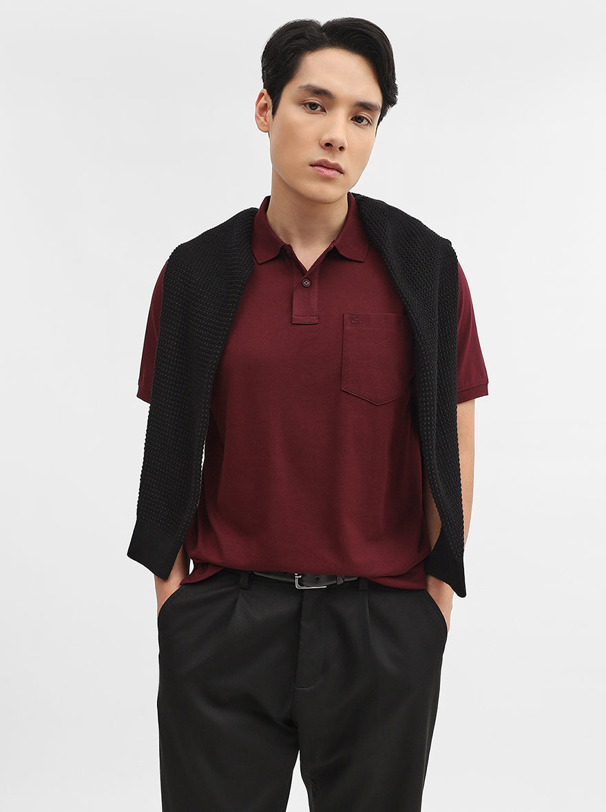 Wine Solid Slim Fit Polo T-Shirt | Greenfibre