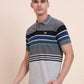 Grey & Royal Blue Striped Slim Fit Polo T-Shirt | Greenfibre