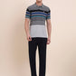 Grey & Royal Blue Striped Slim Fit Polo T-Shirt | Greenfibre