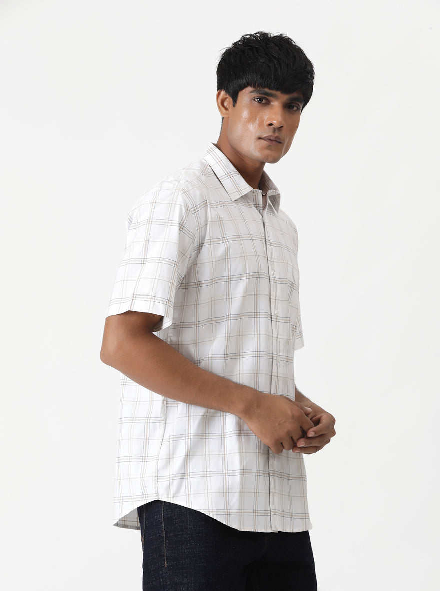 White Checked Smart Fit Semi Casual Shirt | Greenfibre