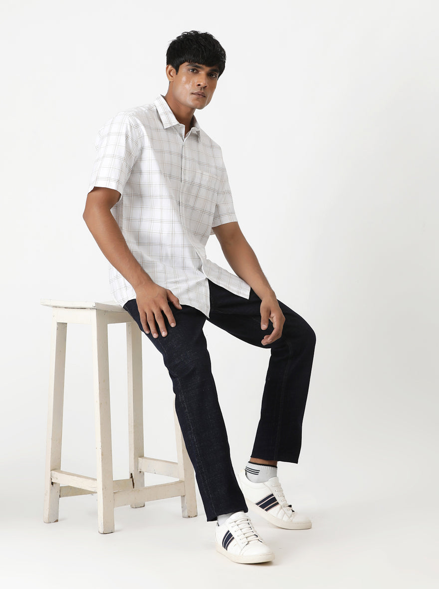 White Checked Smart Fit Semi Casual Shirt | Greenfibre