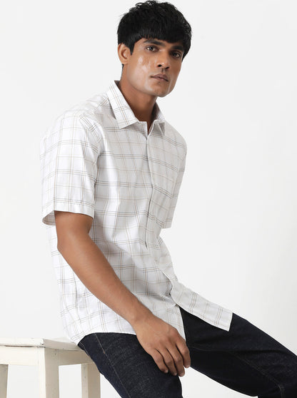 White Checked Smart Fit Semi Casual Shirt | Greenfibre