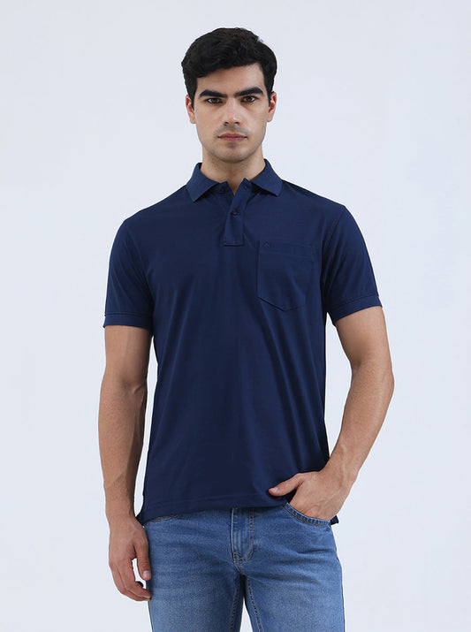 Indigo Blue Solid Regular Fit Polo T-Shirt | Greenfibre