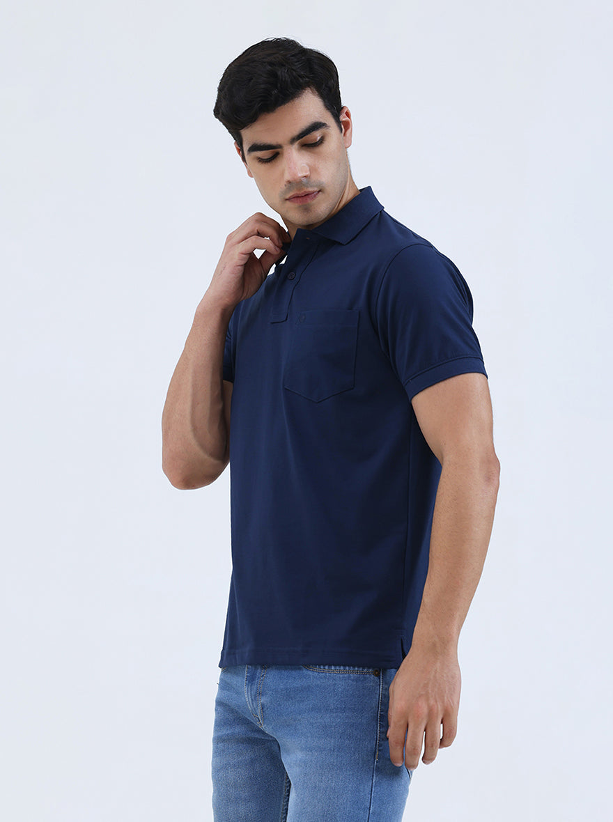 Indigo Blue Solid Regular Fit Polo T-Shirt | Greenfibre