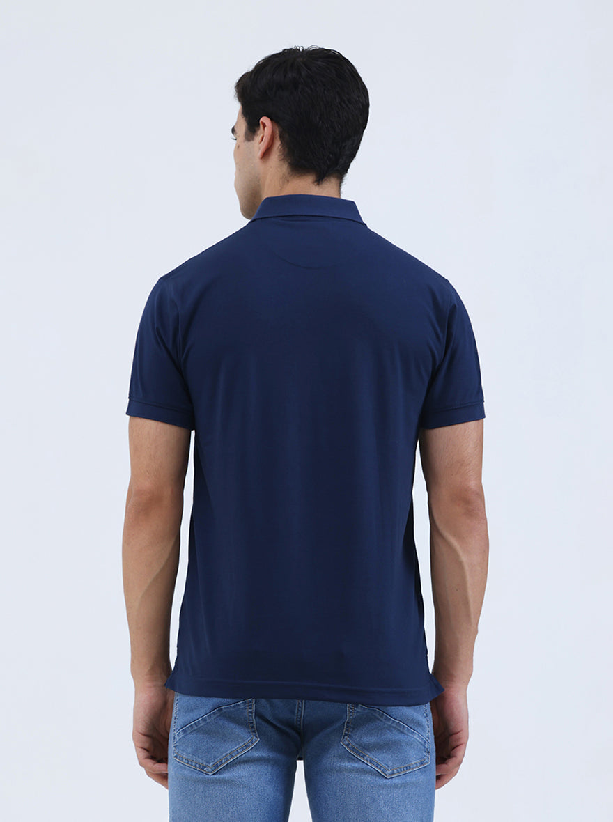 Indigo Blue Solid Regular Fit Polo T-Shirt | Greenfibre
