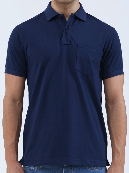 Indigo Blue Solid Regular Fit Polo T-Shirt | Greenfibre