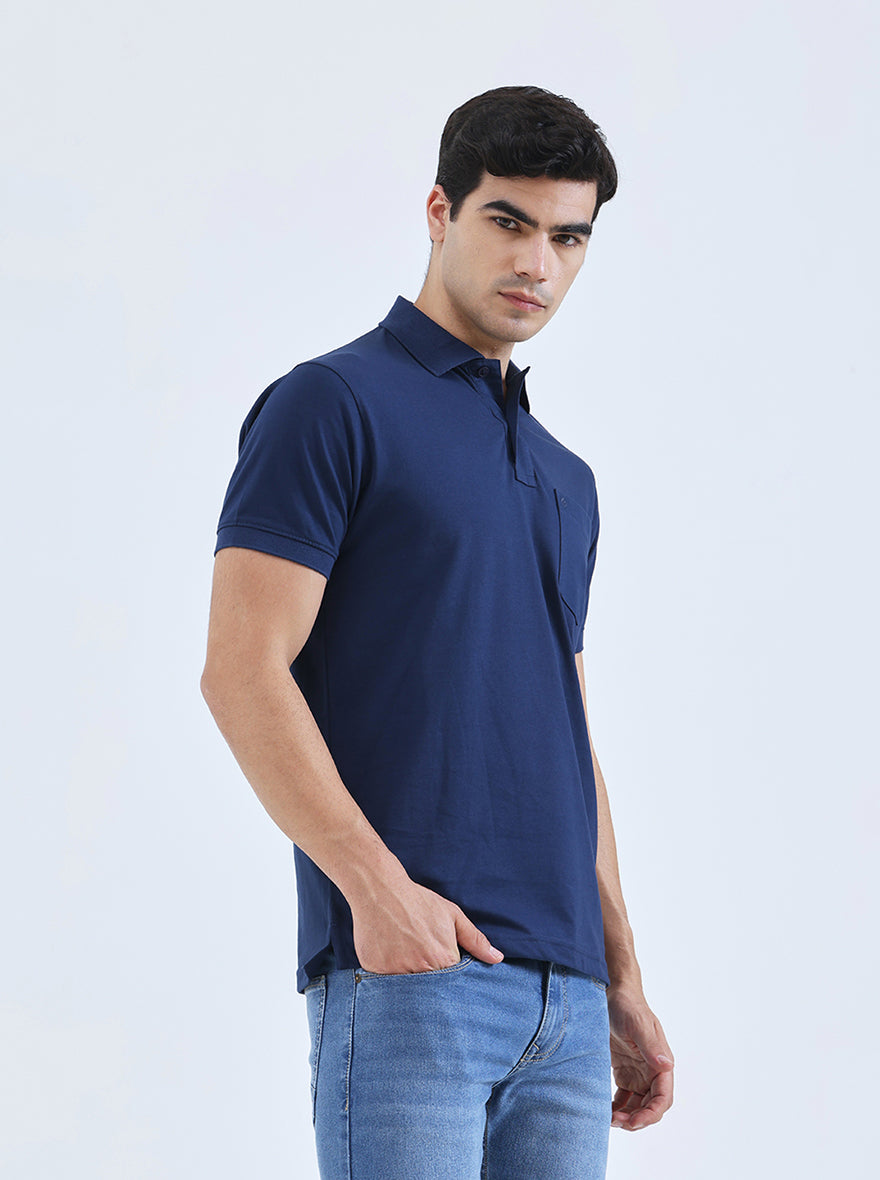 Indigo Blue Solid Regular Fit Polo T-Shirt | Greenfibre