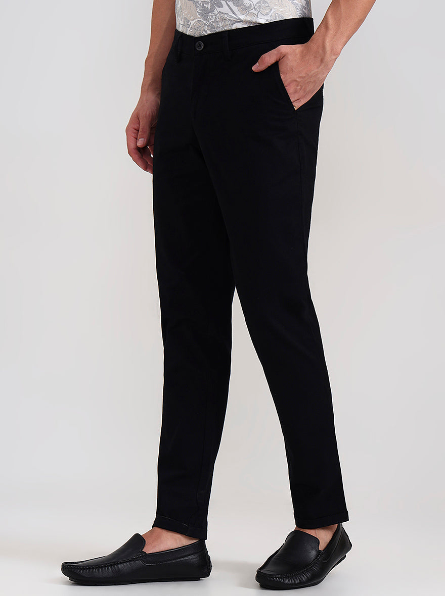 Black Solid Neo Fit Casual Trouser | Greenfibre