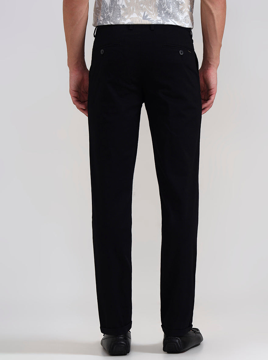 Black Solid Neo Fit Casual Trouser | Greenfibre