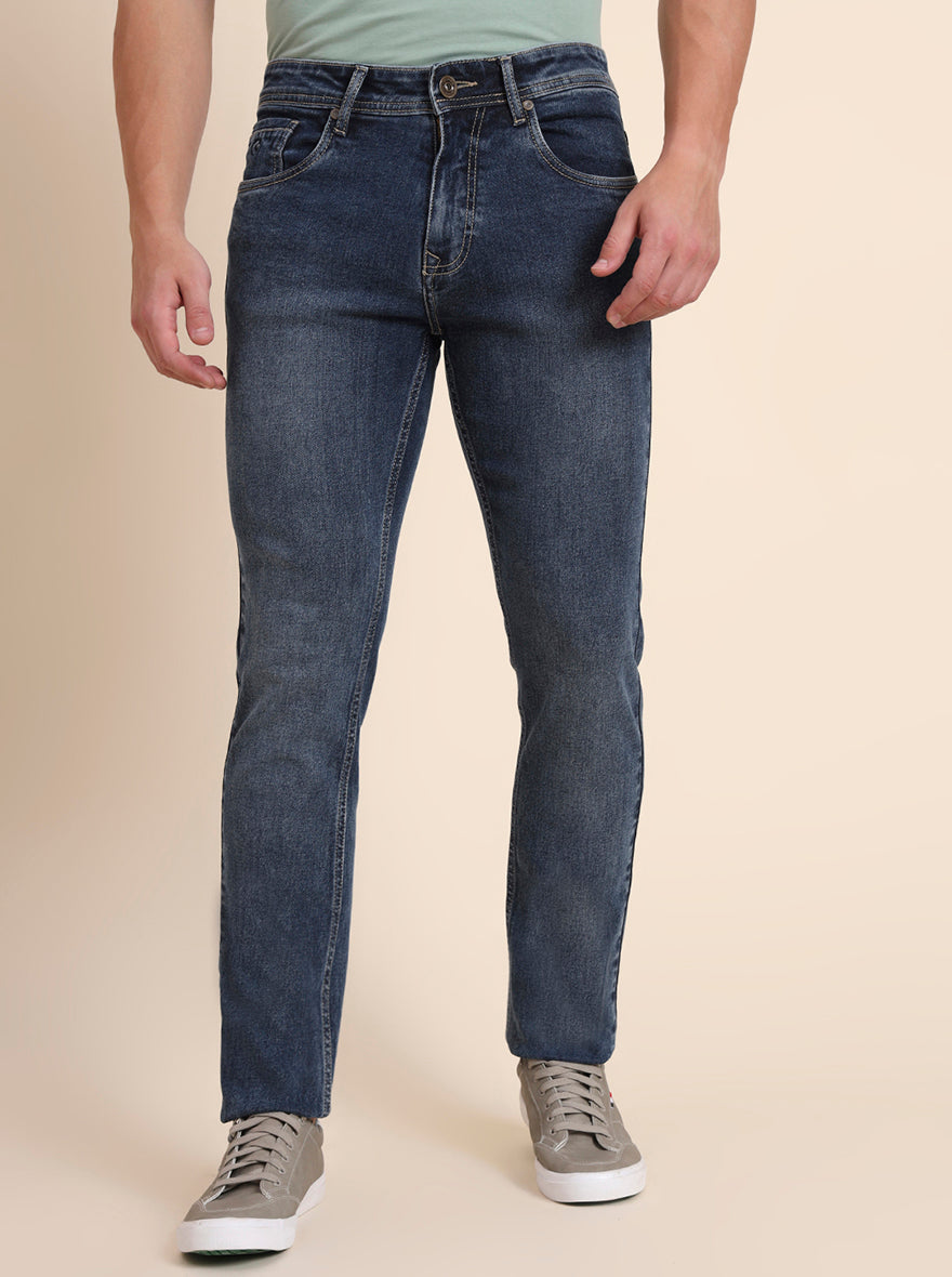 Mid Blue Washed Narrow Fit Jeans | Greenfibre