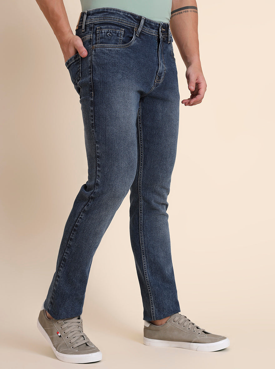 Mid Blue Washed Narrow Fit Jeans | Greenfibre