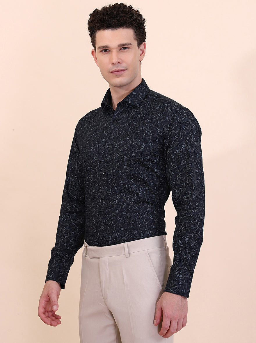 Grey Printed Slim Fit Party Wear Shirt | Greenfibre