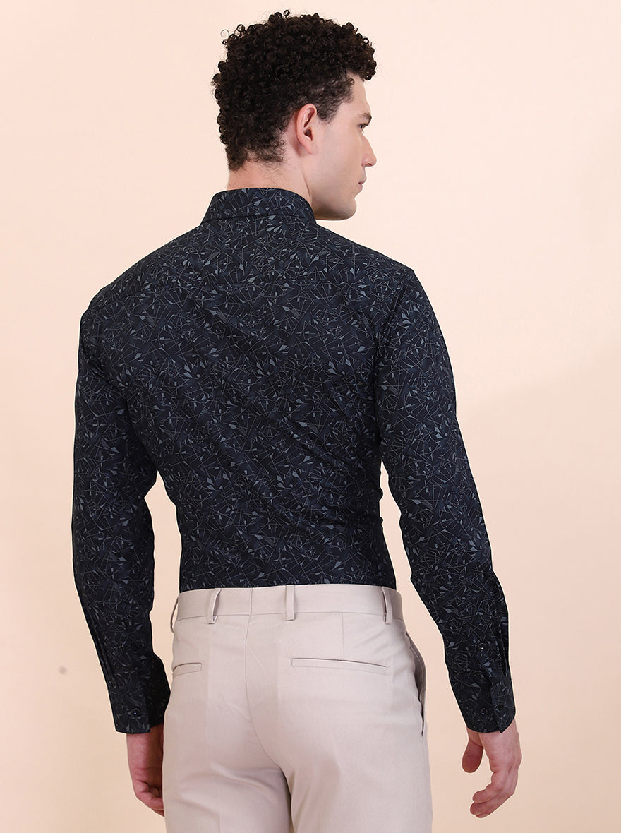 Grey Printed Slim Fit Party Wear Shirt | Greenfibre