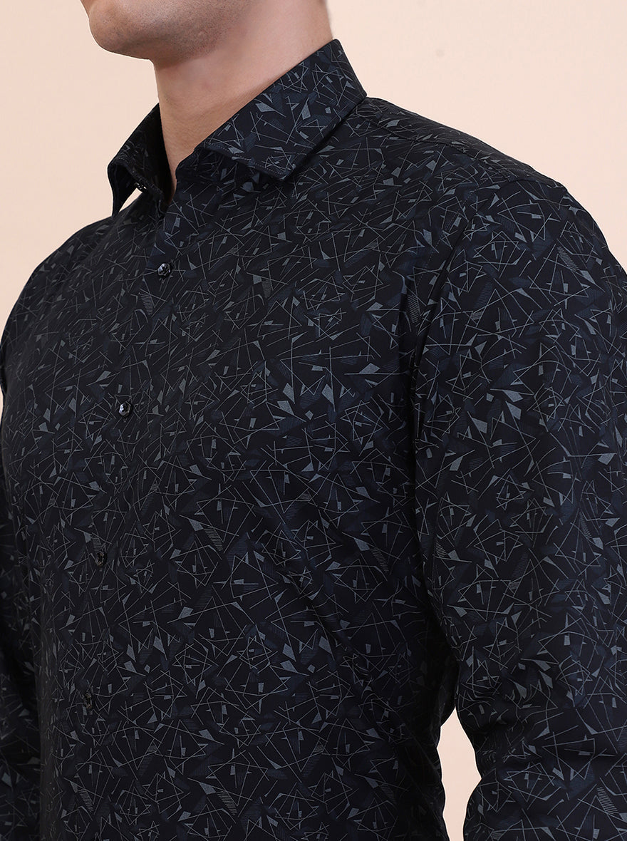 Grey Printed Slim Fit Party Wear Shirt | Greenfibre