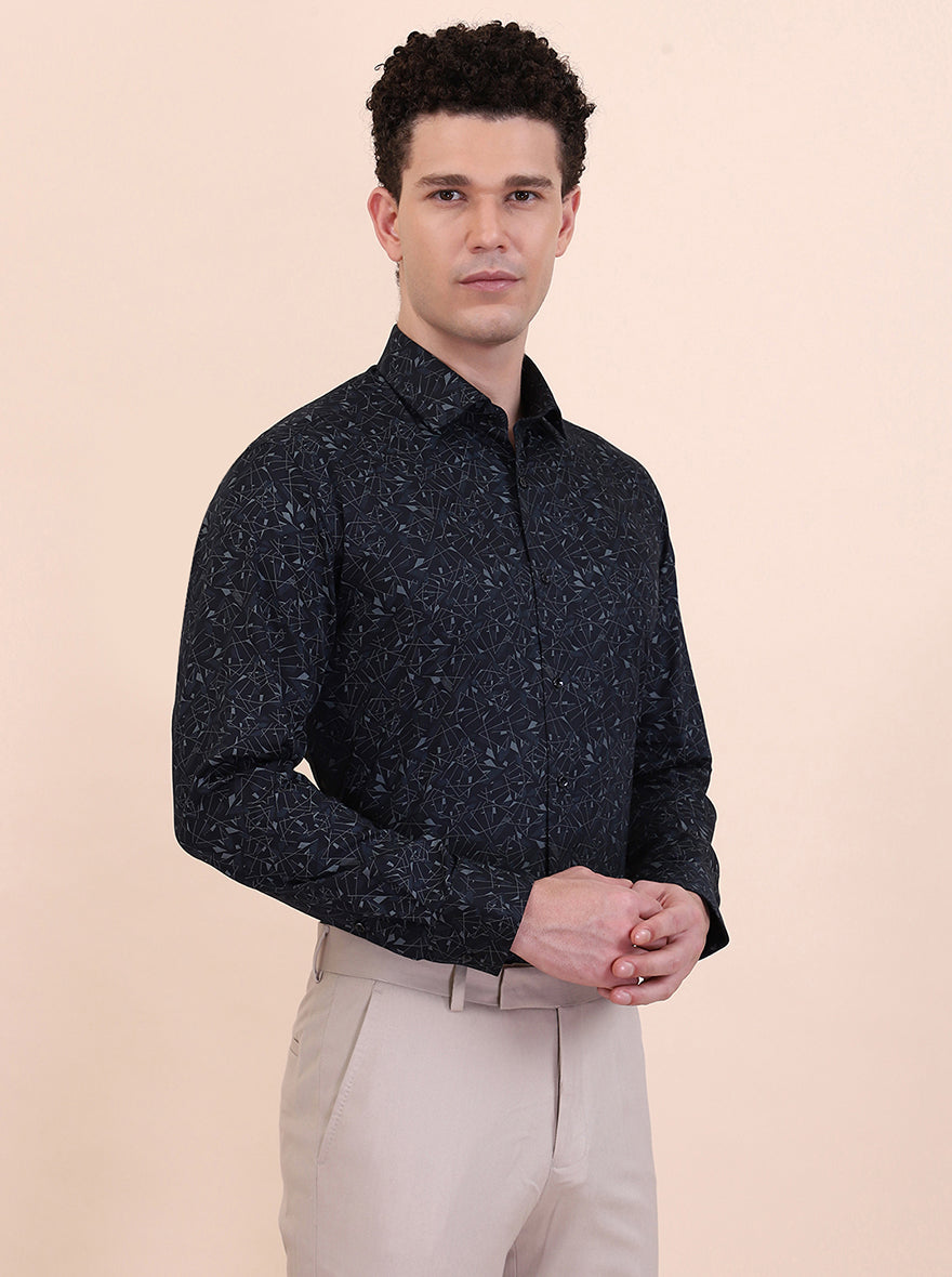 Grey Printed Slim Fit Party Wear Shirt | Greenfibre