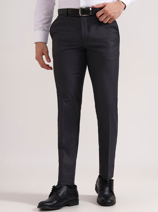 Grey Solid Slim Fit Formal Trouser | Greenfibre