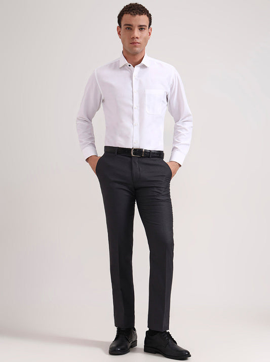 Grey Solid Slim Fit Formal Trouser | Greenfibre