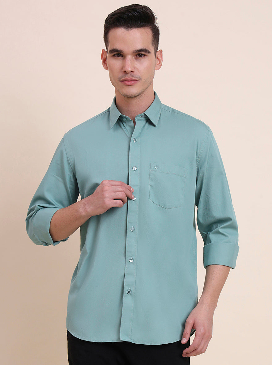 Sea Green Solid Smart Fit Semi Casual Shirt | Greenfibre