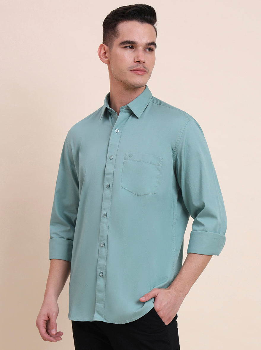 Sea Green Solid Smart Fit Semi Casual Shirt | Greenfibre