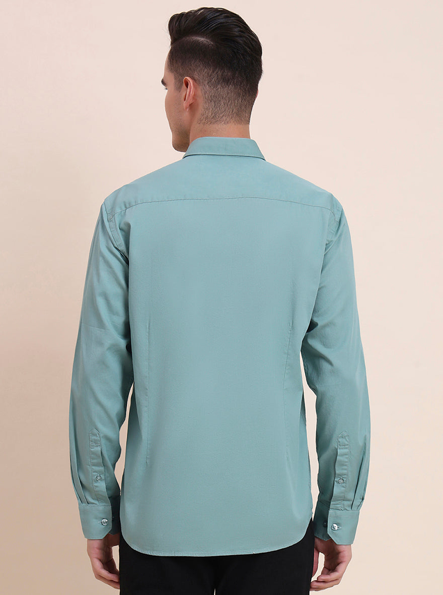 Sea Green Solid Smart Fit Semi Casual Shirt | Greenfibre