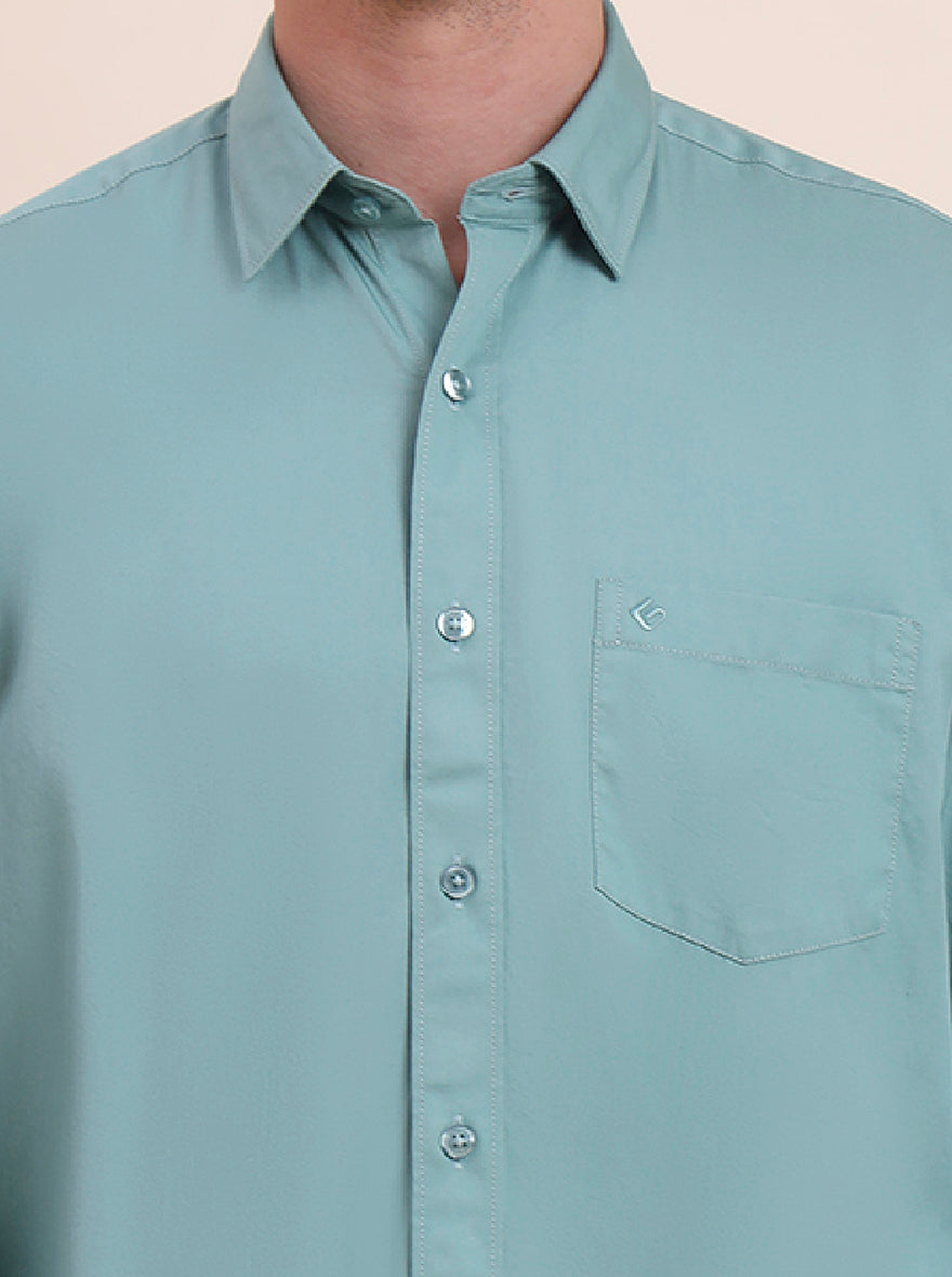 Sea Green Solid Smart Fit Semi Casual Shirt | Greenfibre