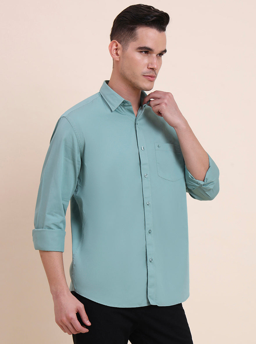Sea Green Solid Smart Fit Semi Casual Shirt | Greenfibre