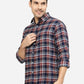 Aurora Red Checked Slim Fit Casual Shirt | Greenfibre