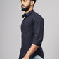 Navy Blue Solid Slim Fit Casual Shirt | Greenfibre