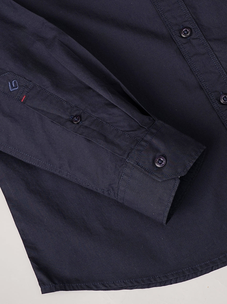 Navy Blue Solid Slim Fit Casual Shirt | Greenfibre