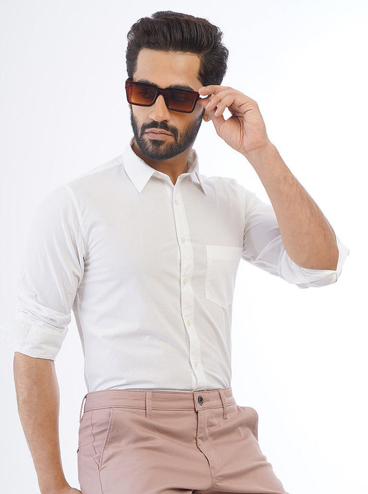 White Solid Slim Fit Casual Shirt | Greenfibre