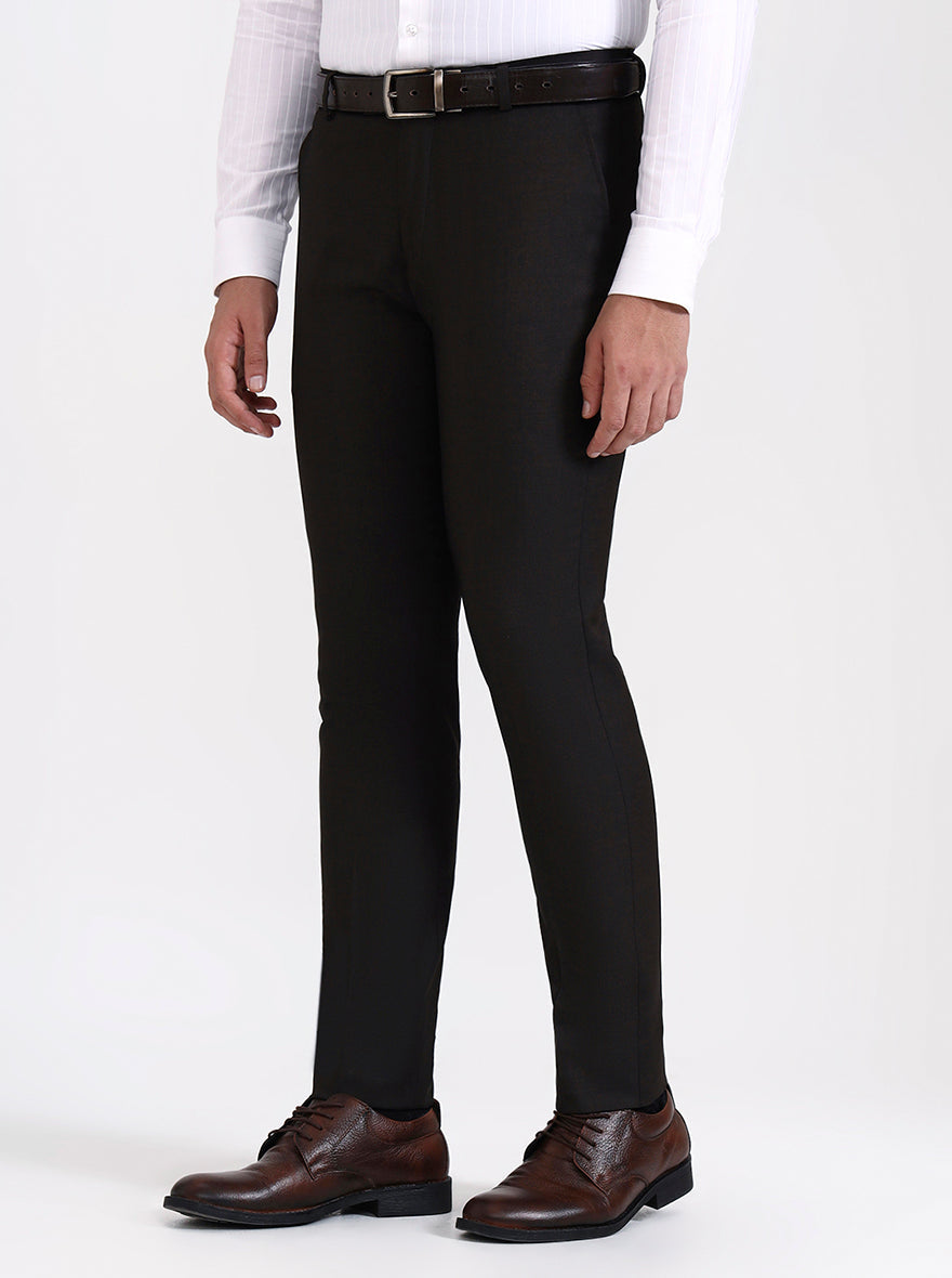 Brown Solid Super Slim Fit Formal Trouser | Greenfibre